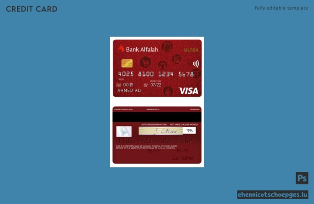 Beispielvorschau für eine Visa-Ultra-Cashback-Kreditkarte der Pakistan Bank of Alfalah